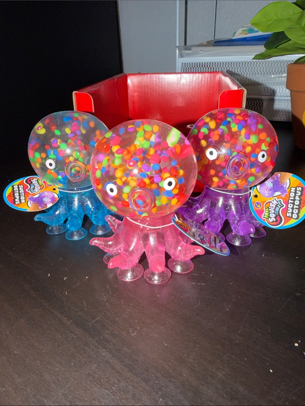 THREE 3 JA-RU Squishy Octopus Suction Toy - Pink Blue & Purple Confetti Edition